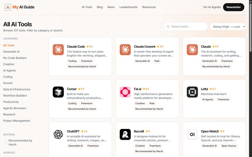 myaiguide.co/tools: All AI Tools, 727 tools