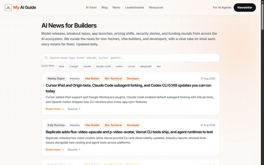 myaiguide.co/news: AI News for Builders
